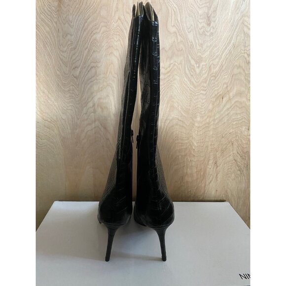 Nine West Women's "Erli" High Heel Black Croc Embossed Faux Leather Sz 10 NIB - Picture 6 of 11